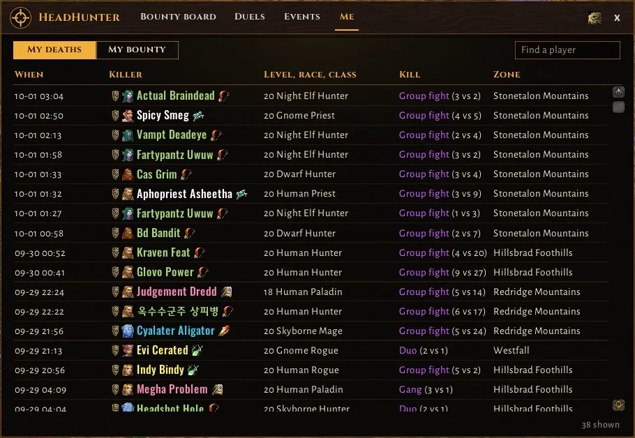 My deaths: who killed you, when, where and how fair it was